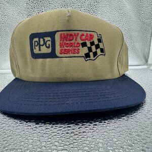 Vintage PPG IndyCar Racing Series Style Snapback Hat Tan & Blue *XLNT*